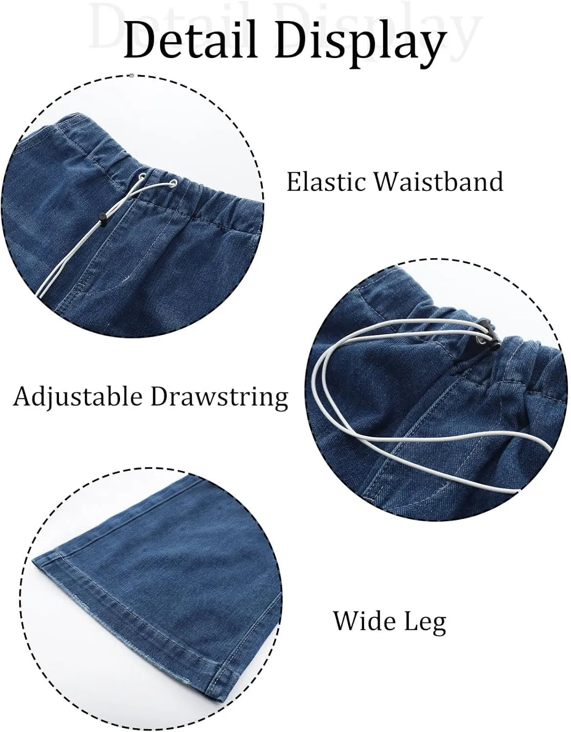 Flygo Womens Wide Leg Jeans Elastic Waist Drawstring Baggy Jeans Y2K Boyfriend Jeans Loose Denim Pants