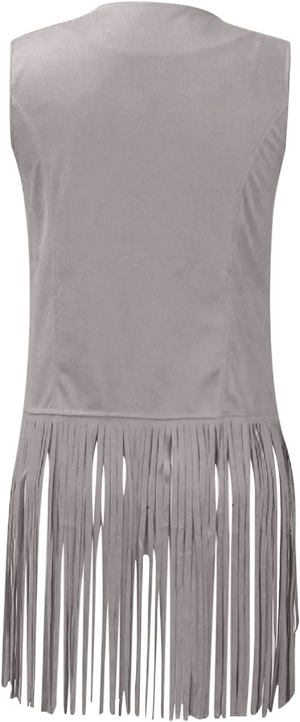 Fringe Jacket Vest for Women Vintage Western 70s Outfits Tassel Sleeveless Cardigans Hippie Cowgirl Clothes
