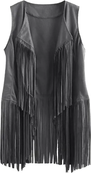 Fringe Jacket Vest for Women Vintage Western 70s Outfits Tassel Sleeveless Cardigans Hippie Cowgirl Clothes