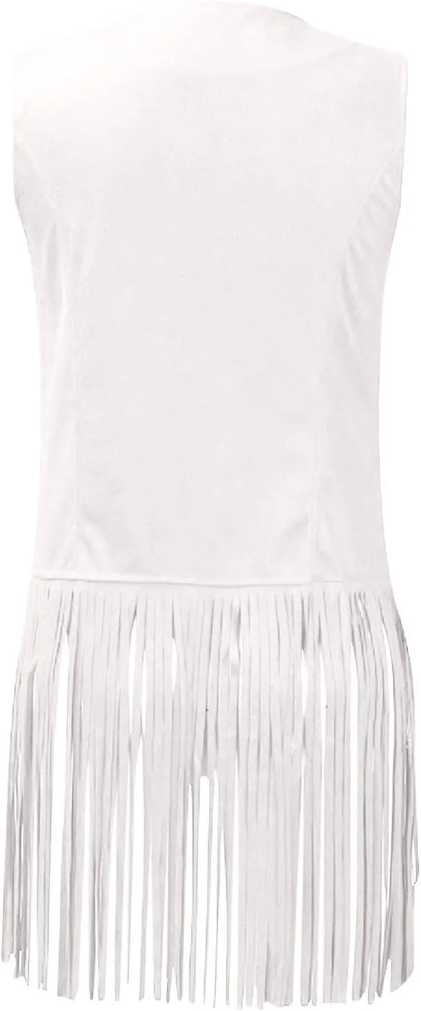 Fringe Jacket Vest for Women Vintage Western 70s Outfits Tassel Sleeveless Cardigans Hippie Cowgirl Clothes