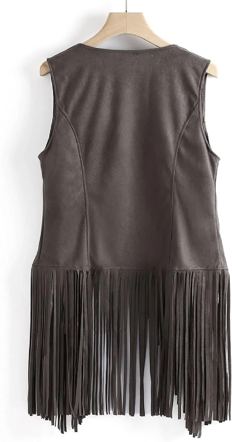 Fringe Jacket Vest for Women Vintage Western 70s Outfits Tassel Sleeveless Cardigans Hippie Cowgirl Clothes