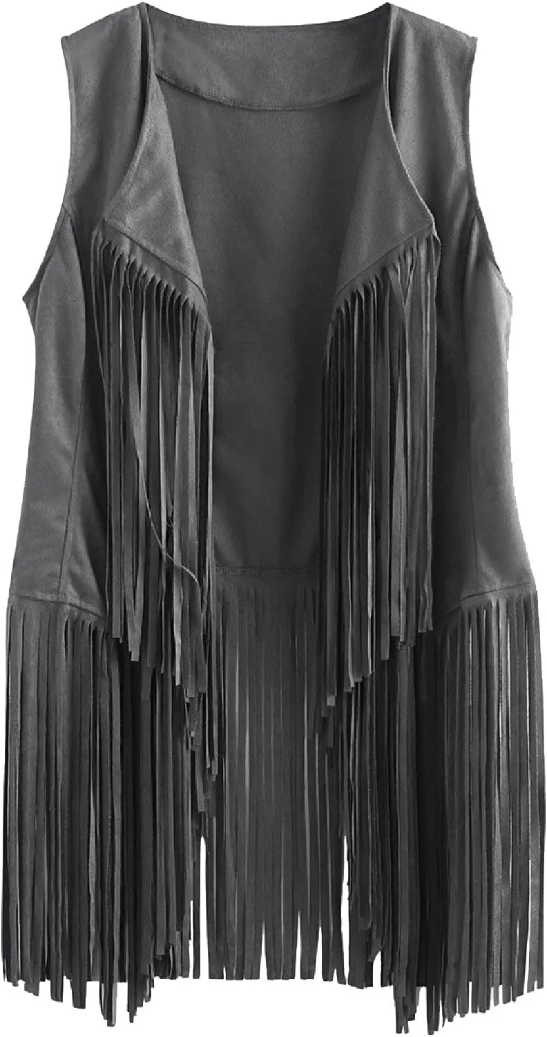 Fringe Jacket Vest for Women Vintage Western 70s Outfits Tassel Sleeveless Cardigans Hippie Cowgirl Clothes