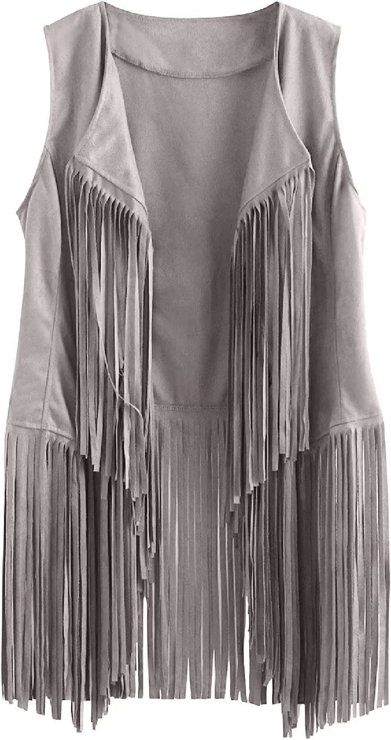Fringe Jacket Vest for Women Vintage Western 70s Outfits Tassel Sleeveless Cardigans Hippie Cowgirl Clothes