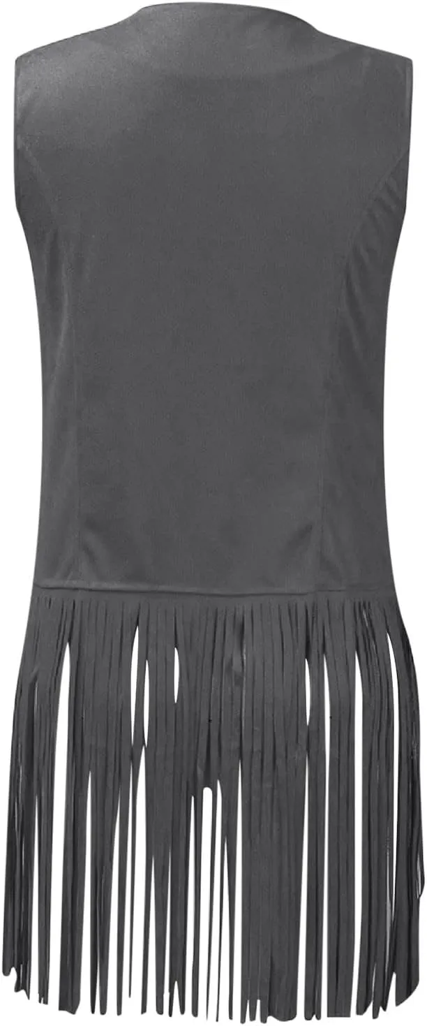 Fringe Jacket Vest for Women Vintage Western 70s Outfits Tassel Sleeveless Cardigans Hippie Cowgirl Clothes