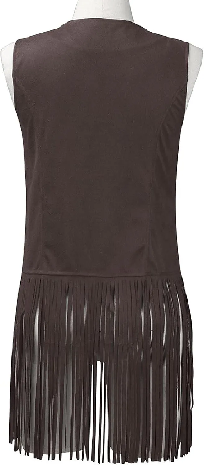 Fringe Jacket Vest for Women Vintage Western 70s Outfits Tassel Sleeveless Cardigans Hippie Cowgirl Clothes