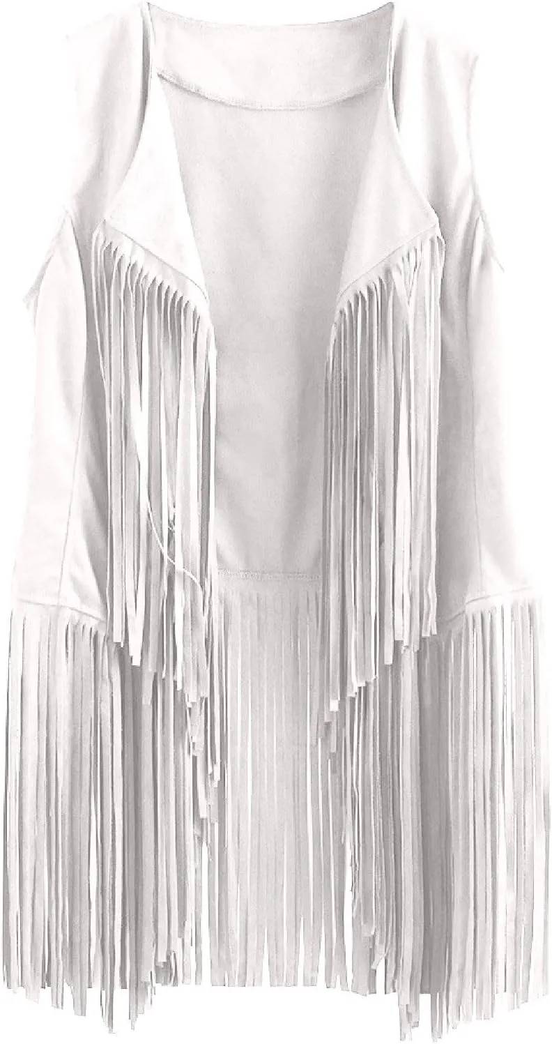 Fringe Jacket Vest for Women Vintage Western 70s Outfits Tassel Sleeveless Cardigans Hippie Cowgirl Clothes