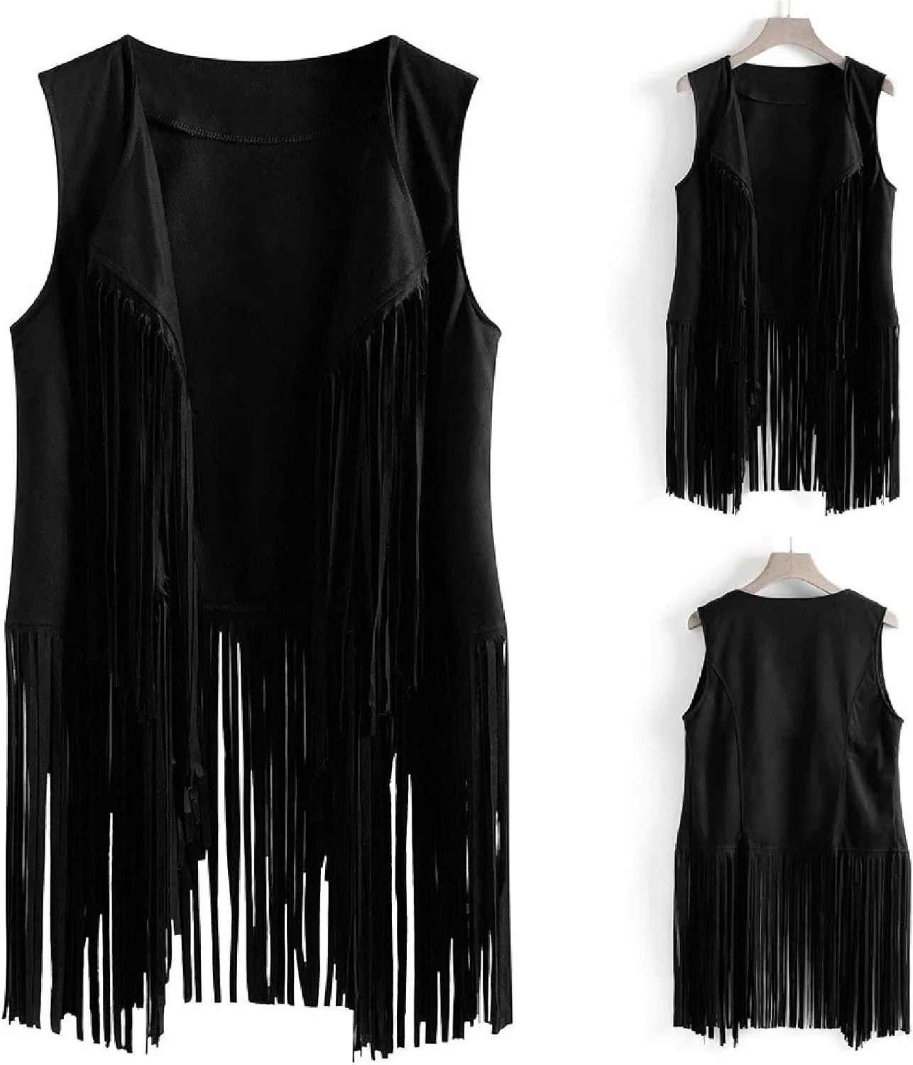 Fringe Jacket Vest for Women Vintage Western 70s Outfits Tassel Sleeveless Cardigans Hippie Cowgirl Clothes