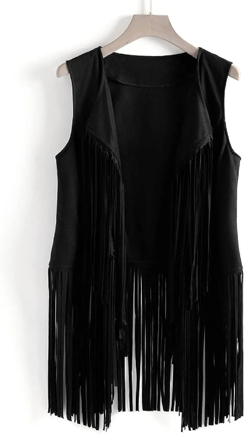 Fringe Jacket Vest for Women Vintage Western 70s Outfits Tassel Sleeveless Cardigans Hippie Cowgirl Clothes