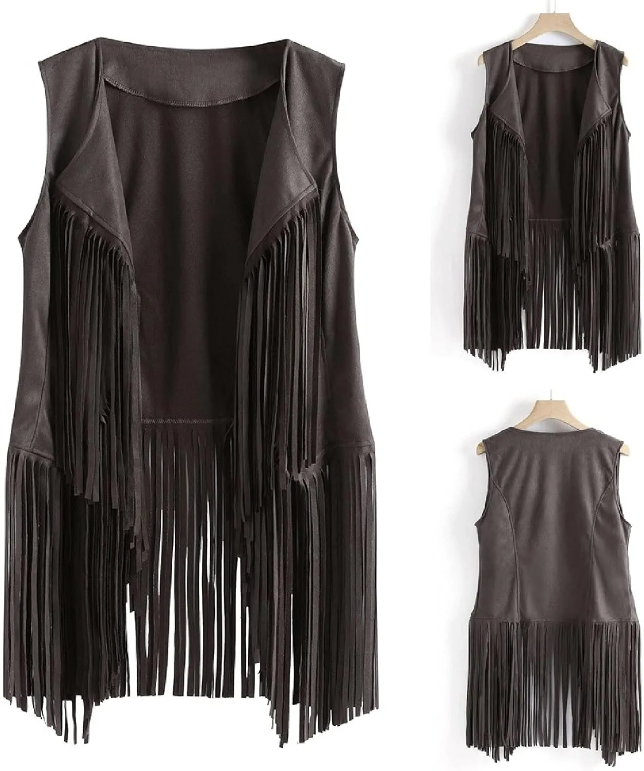 Fringe Jacket Vest for Women Vintage Western 70s Outfits Tassel Sleeveless Cardigans Hippie Cowgirl Clothes