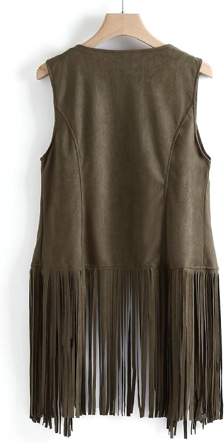 Fringe Jacket Vest for Women Vintage Western 70s Outfits Tassel Sleeveless Cardigans Hippie Cowgirl Clothes