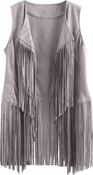Fringe Jacket Vest for Women Vintage Western 70s Outfits Tassel Sleeveless Cardigans Hippie Cowgirl Clothes