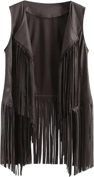 Fringe Jacket Vest for Women Vintage Western 70s Outfits Tassel Sleeveless Cardigans Hippie Cowgirl Clothes