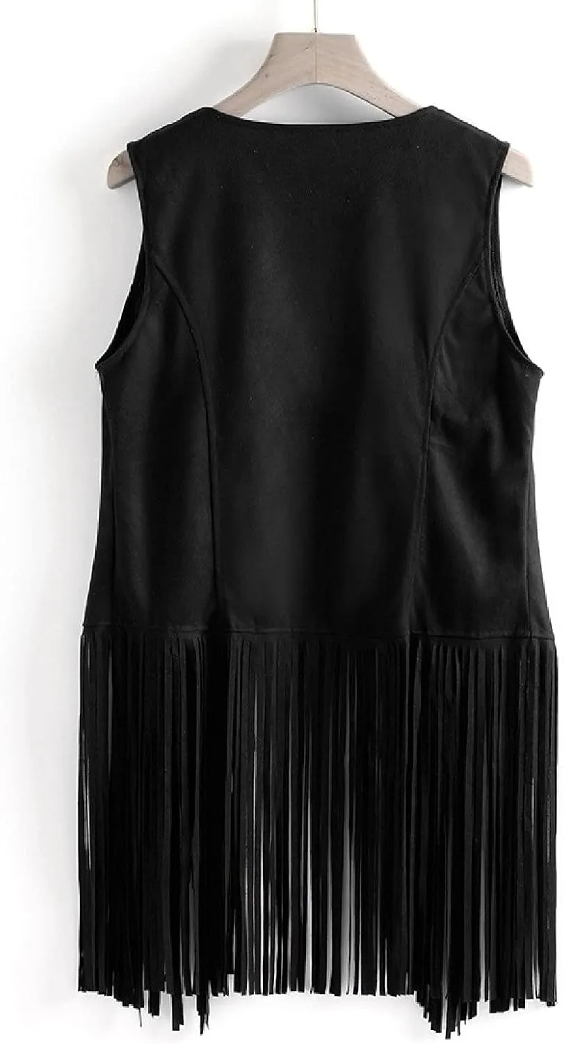 Fringe Jacket Vest for Women Vintage Western 70s Outfits Tassel Sleeveless Cardigans Hippie Cowgirl Clothes