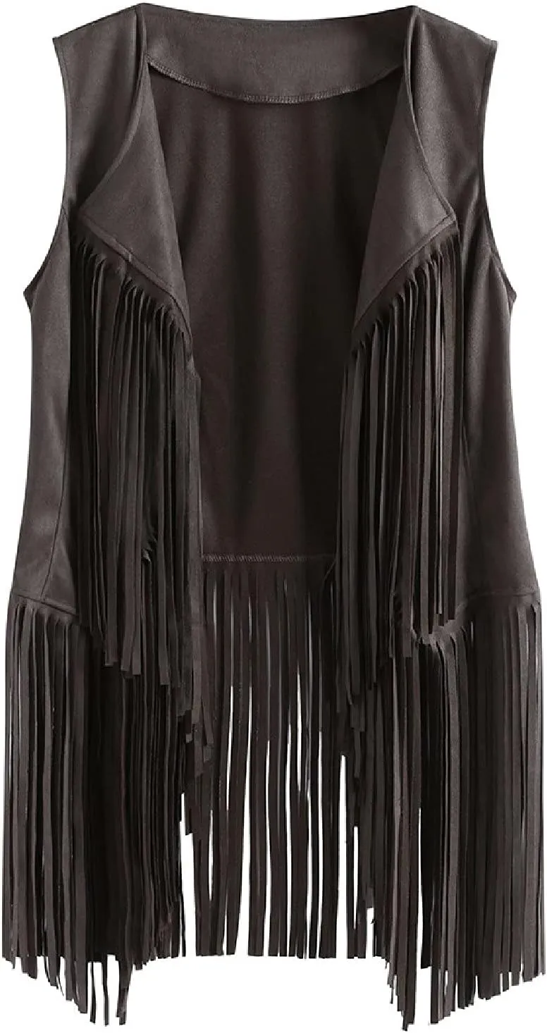 Fringe Jacket Vest for Women Vintage Western 70s Outfits Tassel Sleeveless Cardigans Hippie Cowgirl Clothes