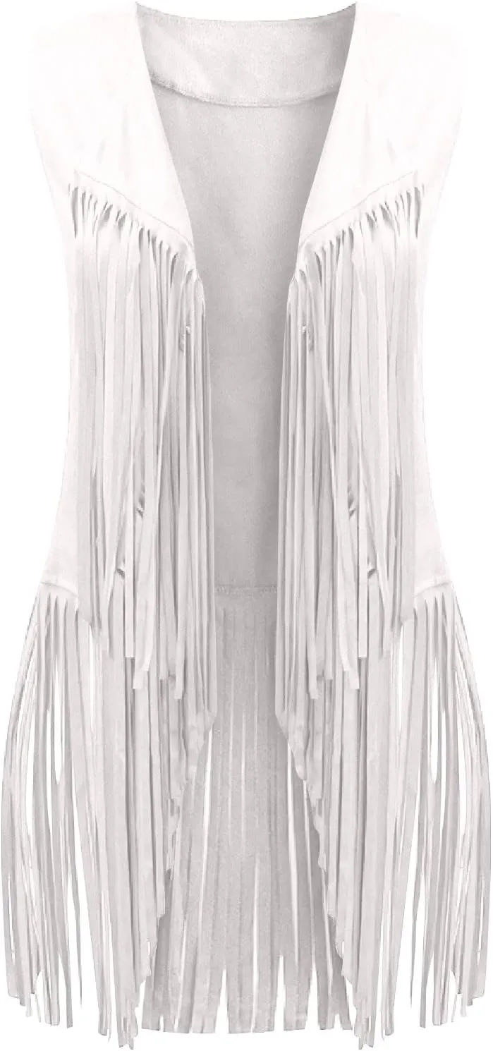 Fringe Jacket Vest for Women Vintage Western 70s Outfits Tassel Sleeveless Cardigans Hippie Cowgirl Clothes