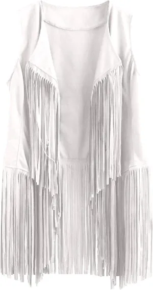 Fringe Jacket Vest for Women Vintage Western 70s Outfits Tassel Sleeveless Cardigans Hippie Cowgirl Clothes