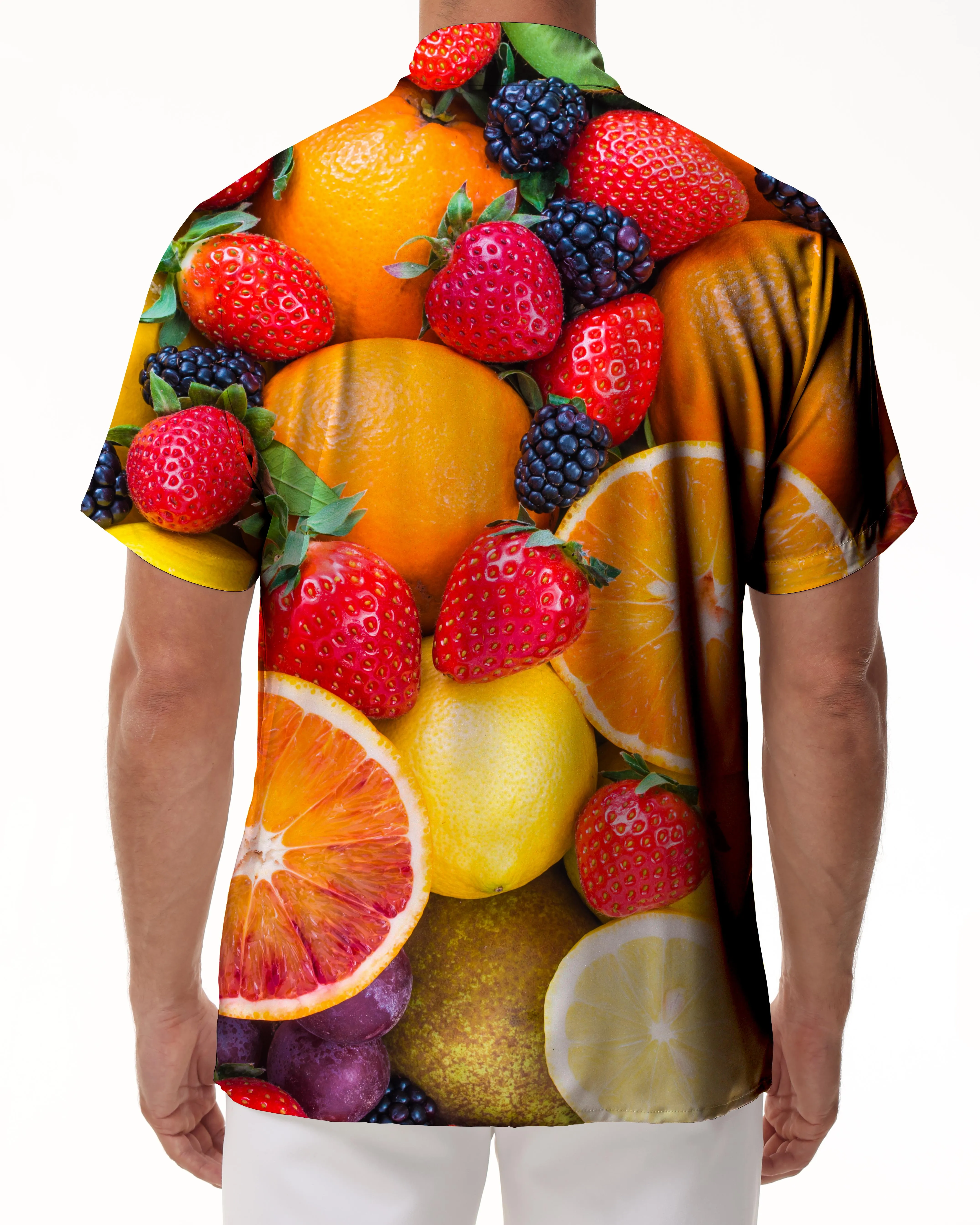Fruit Orange Strawberry Kiwi Men's Short Sleeve Shirt Casual Button Summer Beach Shirt Classic Fit Top