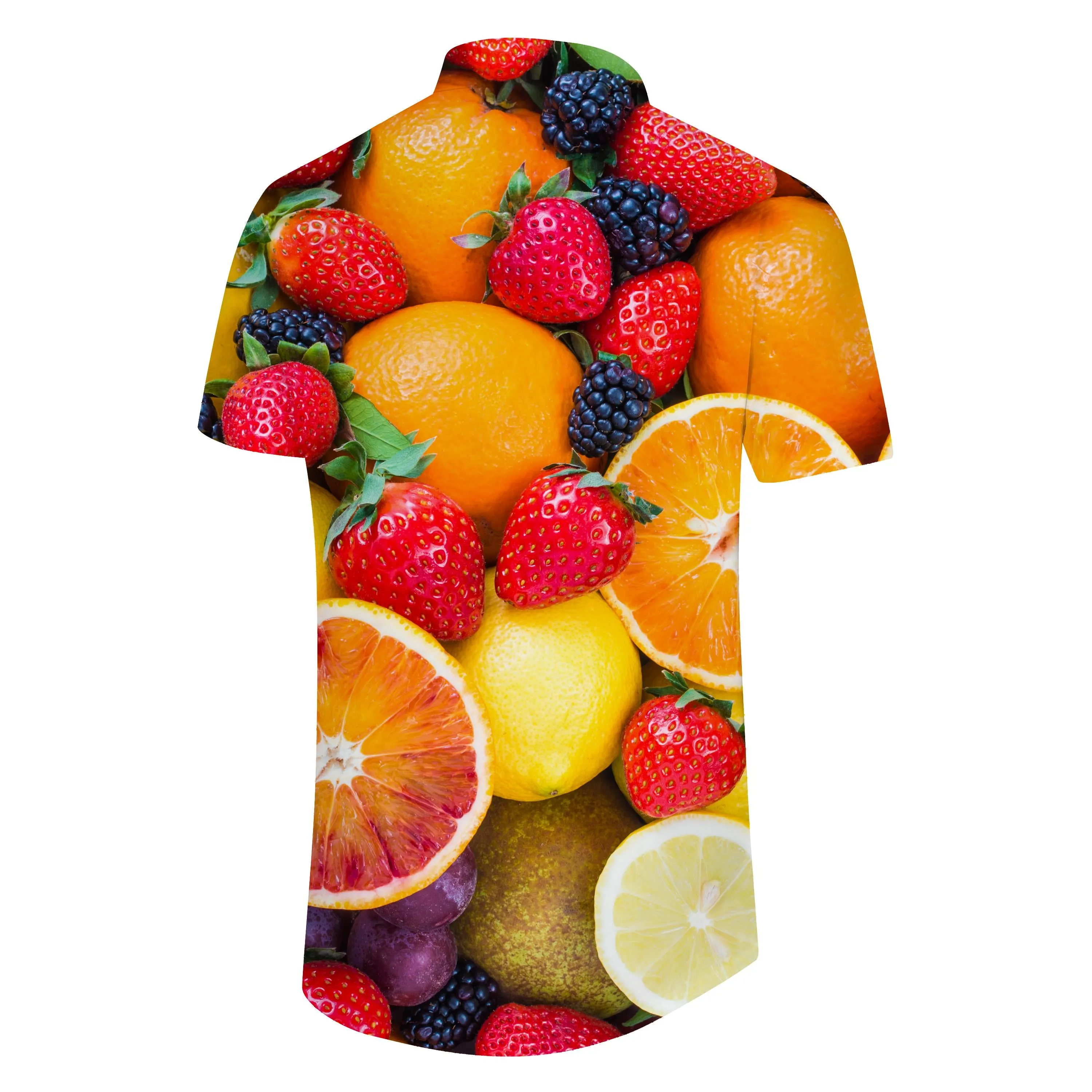 Fruit Orange Strawberry Kiwi Men's Short Sleeve Shirt Casual Button Summer Beach Shirt Classic Fit Top