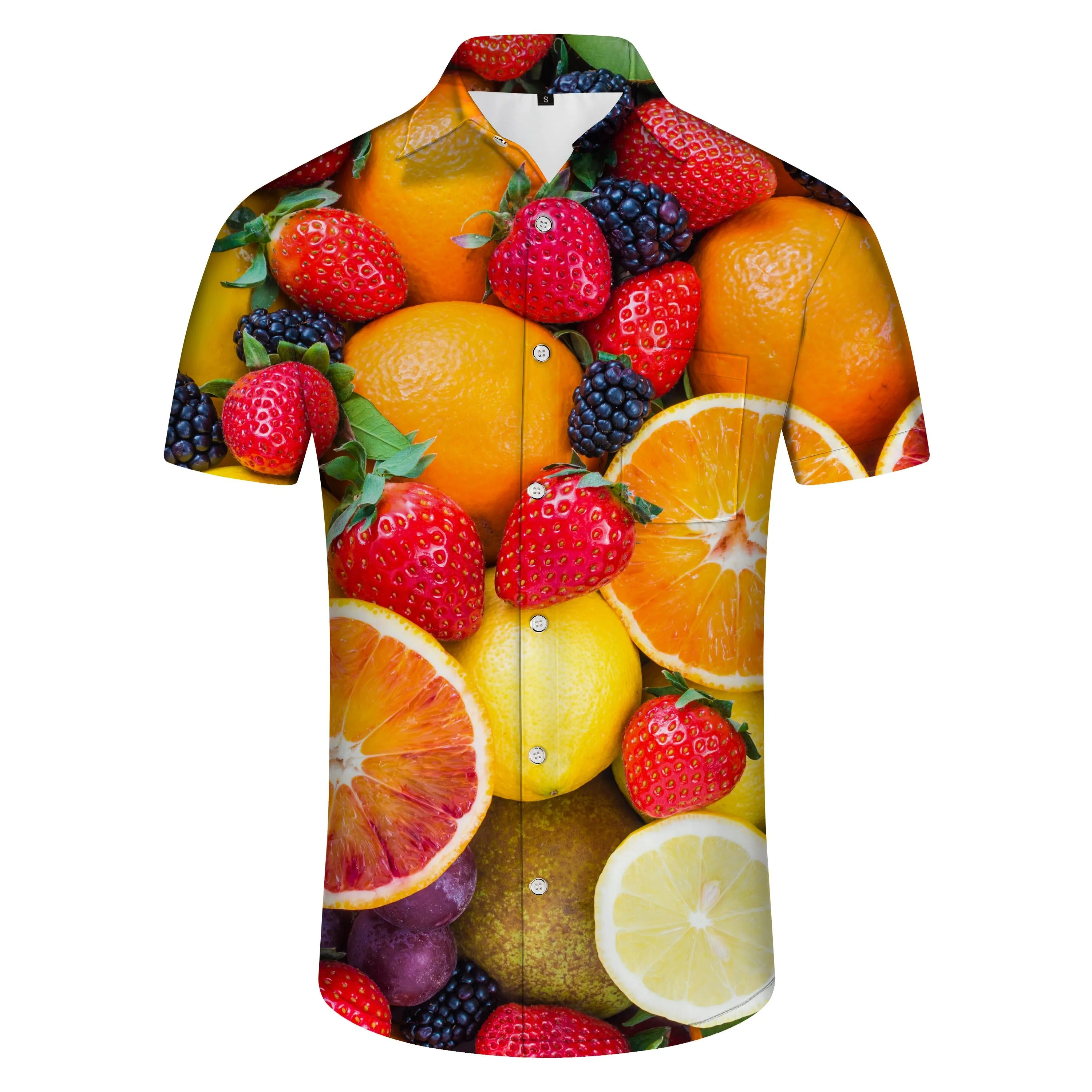 Fruit Orange Strawberry Kiwi Men's Short Sleeve Shirt Casual Button Summer Beach Shirt Classic Fit Top