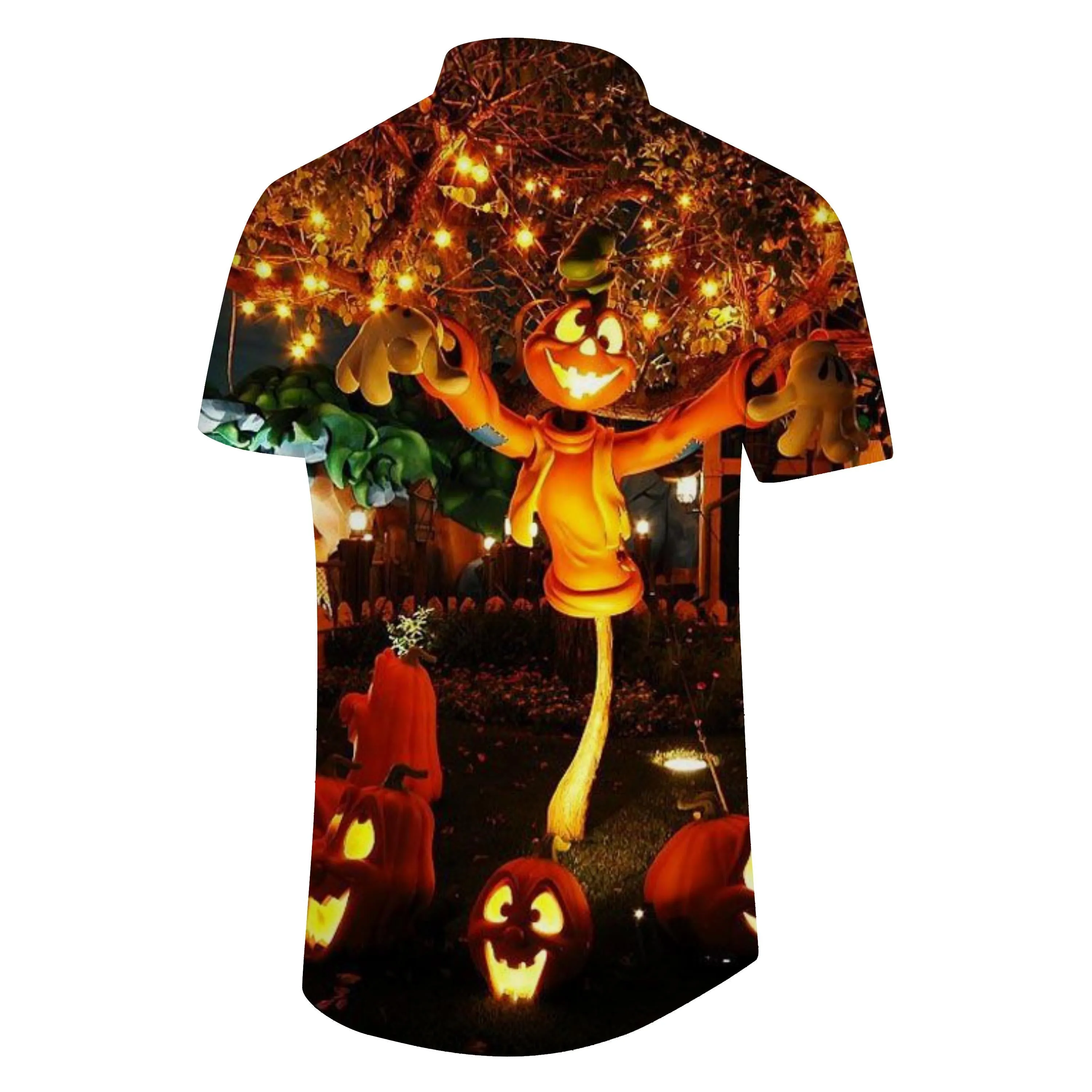 Funny atmosphere clothing Halloween pattern short sleeve button casual style men's beach seaside breathable