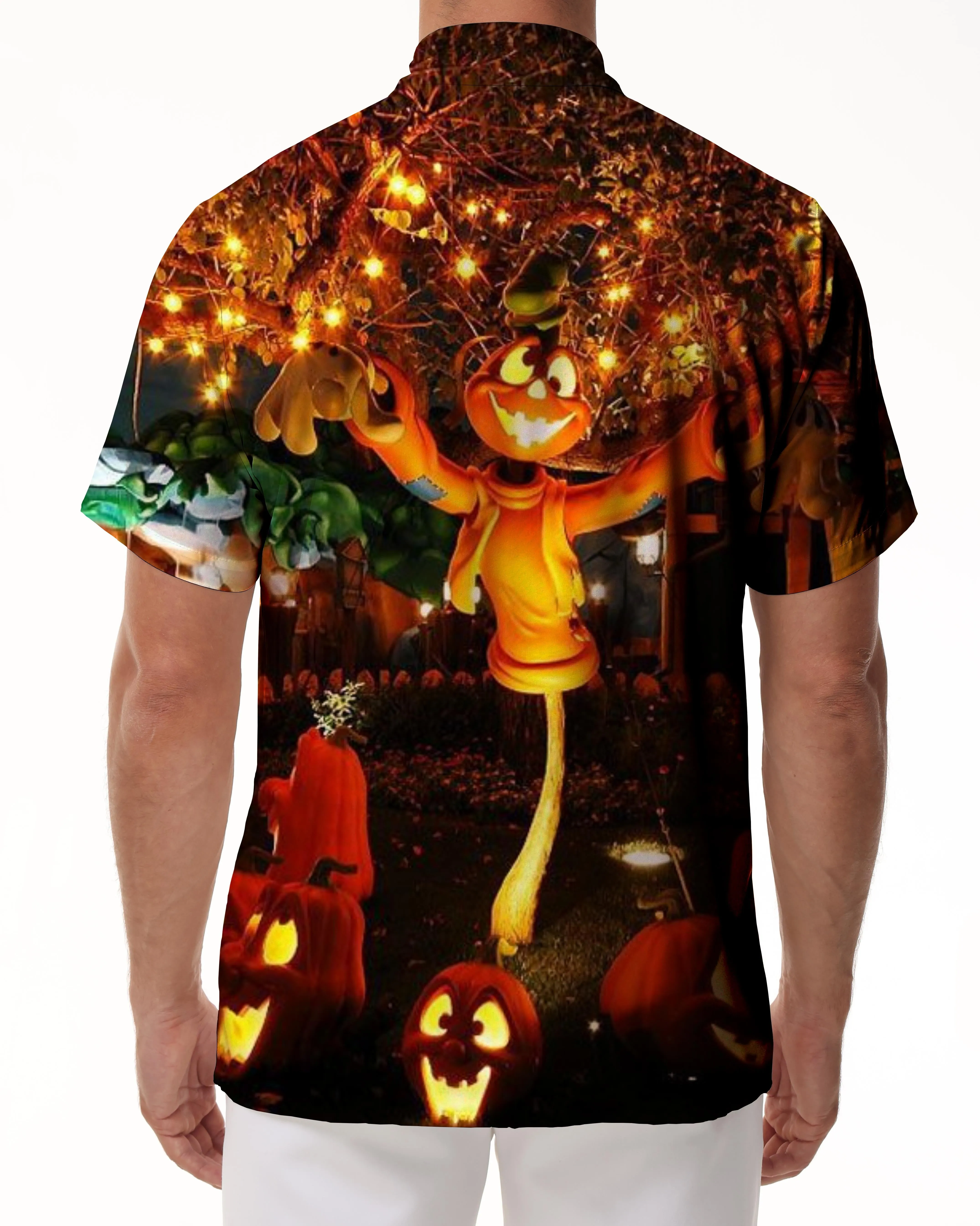 Funny atmosphere clothing Halloween pattern short sleeve button casual style men's beach seaside breathable