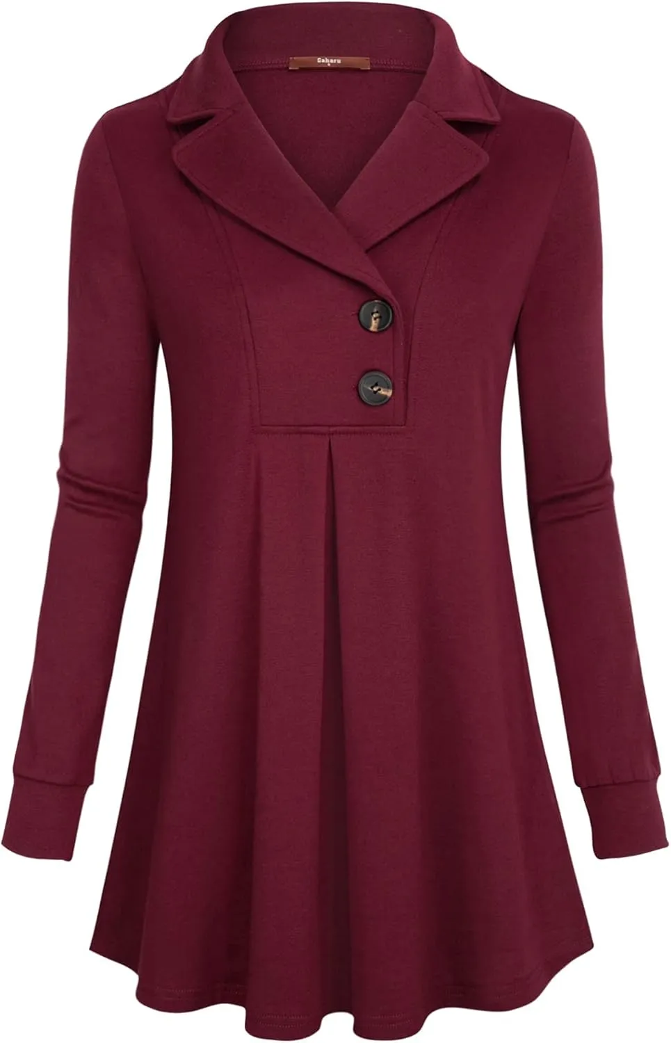 Gaharu Women's Swing Tunic Notch Collar Ladies Button Sweatshirt Long Sleeve Pullover Shirt Tops