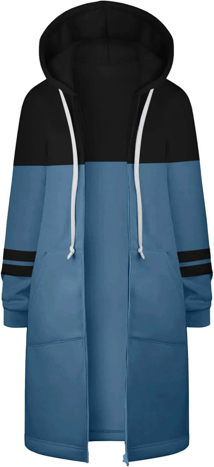 GOFULY Sweatshirt Dress Women Lightweight Zip Up Hoodies Fleece Fall Long Sleeve Drawstring Clothes Solid Jacket With Pockets