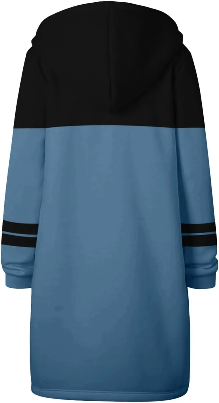 GOFULY Sweatshirt Dress Women Lightweight Zip Up Hoodies Fleece Fall Long Sleeve Drawstring Clothes Solid Jacket With Pockets
