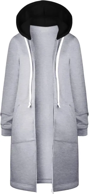 GOFULY Sweatshirt Dress Women Lightweight Zip Up Hoodies Fleece Fall Long Sleeve Drawstring Clothes Solid Jacket With Pockets