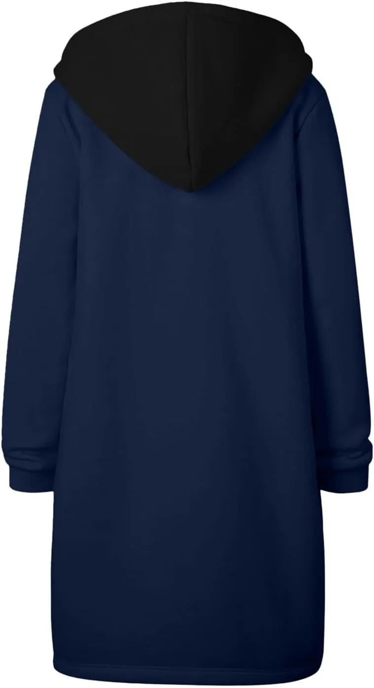 GOFULY Sweatshirt Dress Women Lightweight Zip Up Hoodies Fleece Fall Long Sleeve Drawstring Clothes Solid Jacket With Pockets
