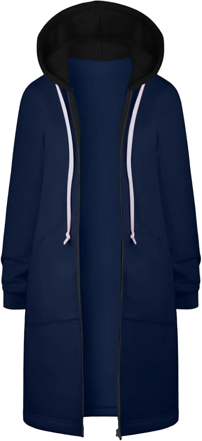 GOFULY Sweatshirt Dress Women Lightweight Zip Up Hoodies Fleece Fall Long Sleeve Drawstring Clothes Solid Jacket With Pockets