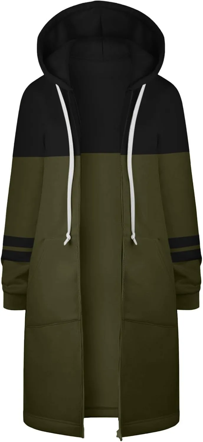 GOFULY Sweatshirt Dress Women Lightweight Zip Up Hoodies Fleece Fall Long Sleeve Drawstring Clothes Solid Jacket With Pockets