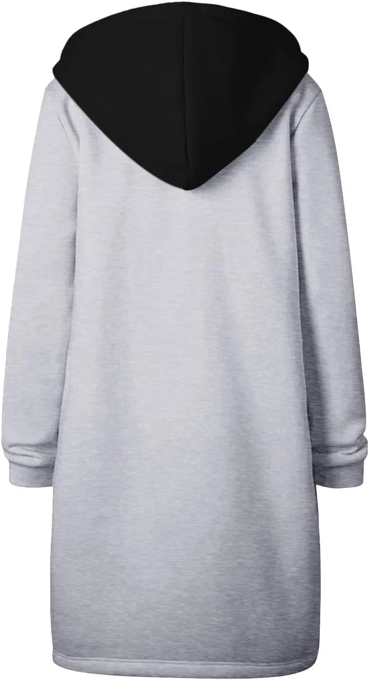 GOFULY Sweatshirt Dress Women Lightweight Zip Up Hoodies Fleece Fall Long Sleeve Drawstring Clothes Solid Jacket With Pockets