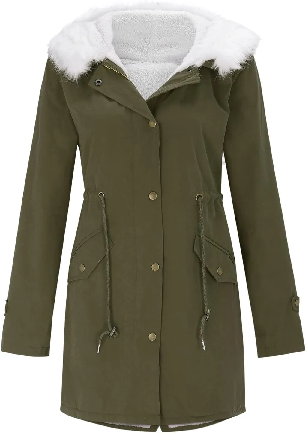 GOKKILRW Winter Coat for Women Thicken Warm Sherpa Fleece Lined Hooded Parkas Cotton Padded Coat Thermal Zip Up Puffer Jacket