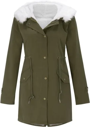 GOKKILRW Winter Coat for Women Thicken Warm Sherpa Fleece Lined Hooded Parkas Cotton Padded Coat Thermal Zip Up Puffer Jacket