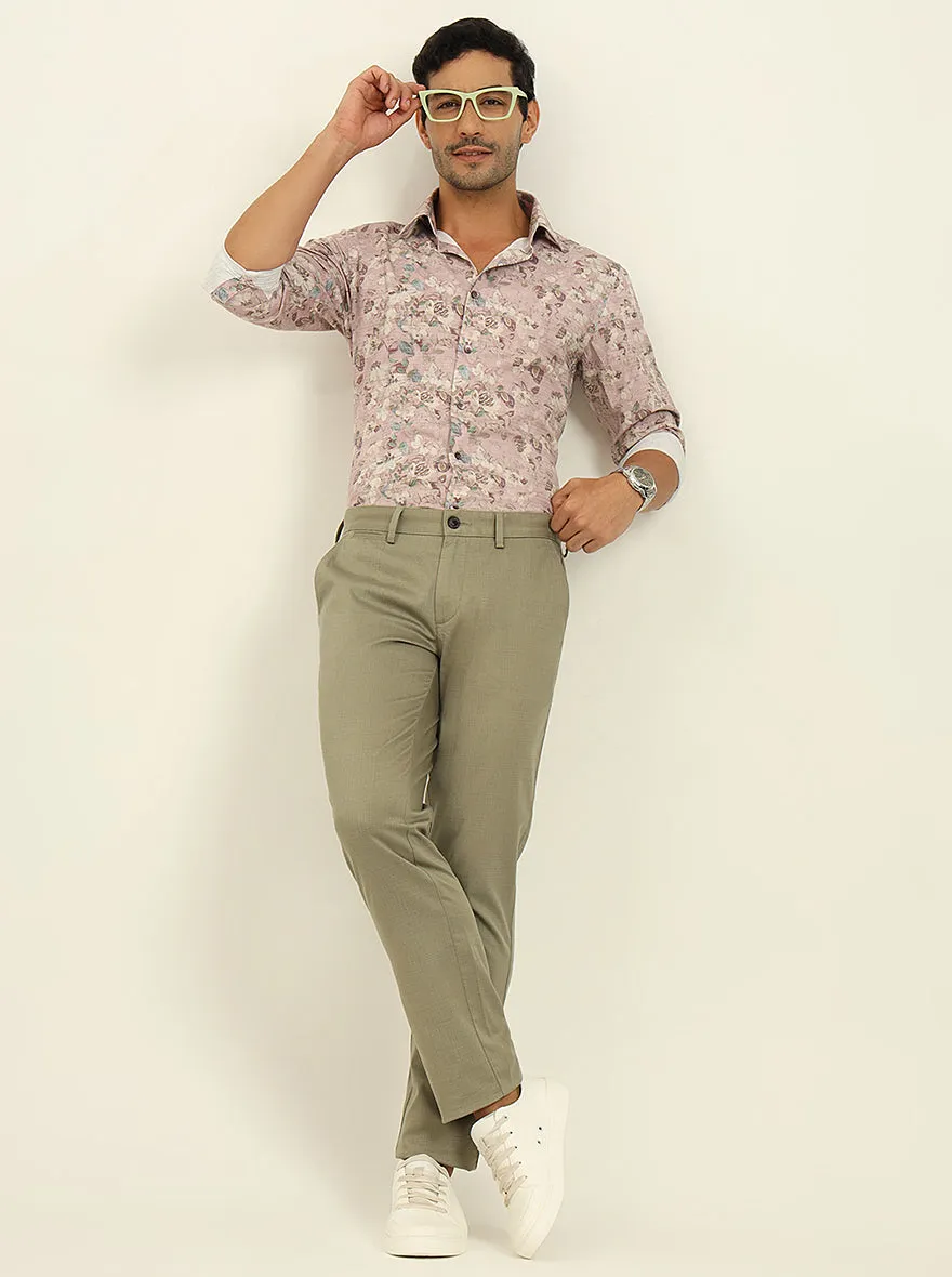 Green Printed Uno Fit Casual Trouser | JadeBlue