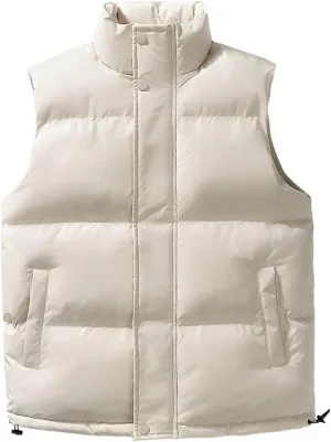 GUOYUXIAO Men's Autumn Winter Plus Size Sleeveless Cotton Padded Stand Collar Loose Coat Warm Vest Jacket