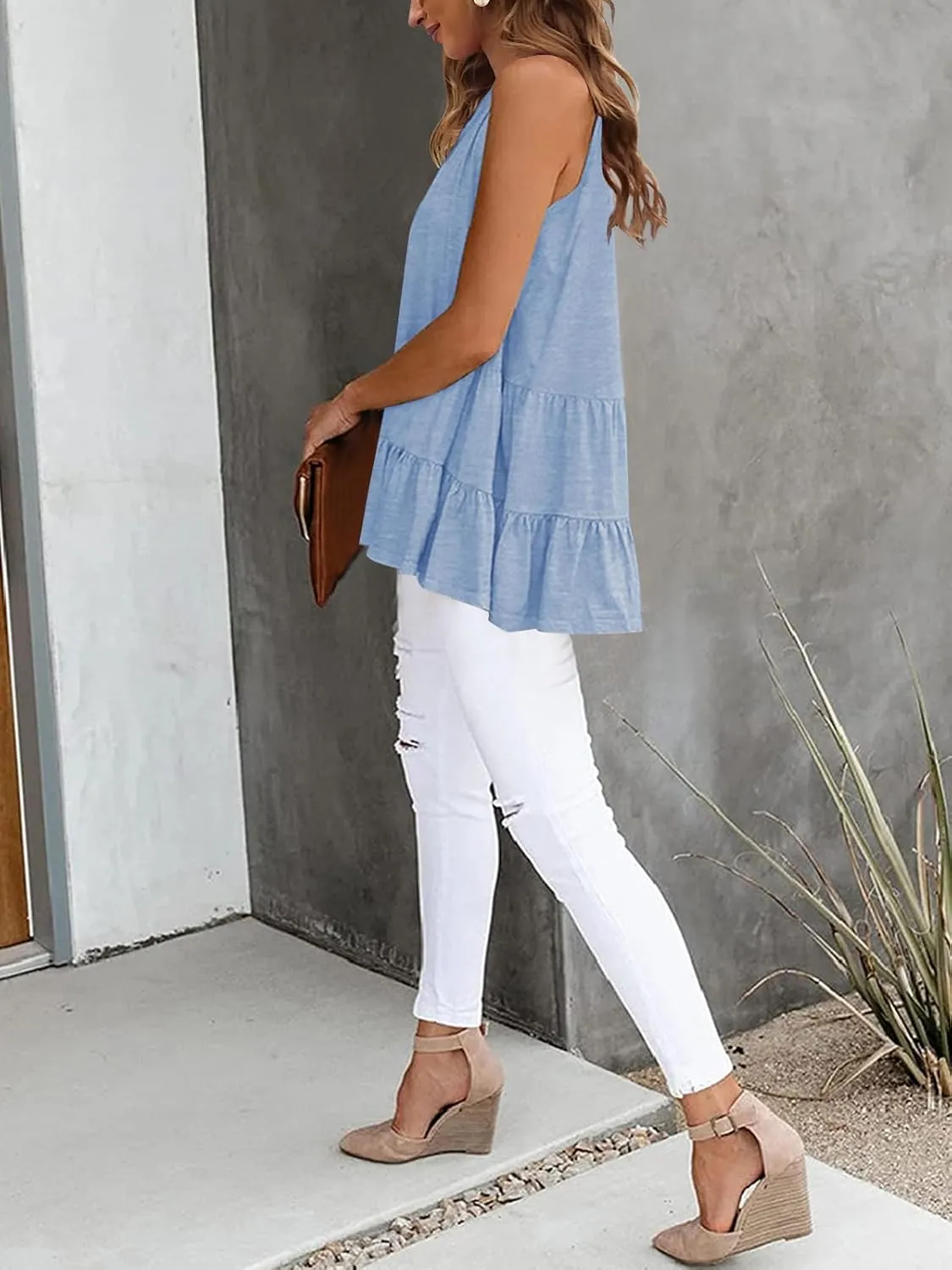 HAEOF Women's Summer Sleeveless Peplum Babydoll Tops Casual Crew Neck Flowy Loose Fit Tunic Tank Shirts