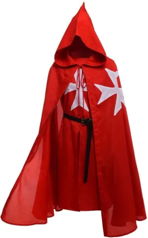 Halloween Medieval Knight Templar Hospitaller Tunic With Hooded Cap Cloak Cosplay Costume Renaissance(S-6XL)