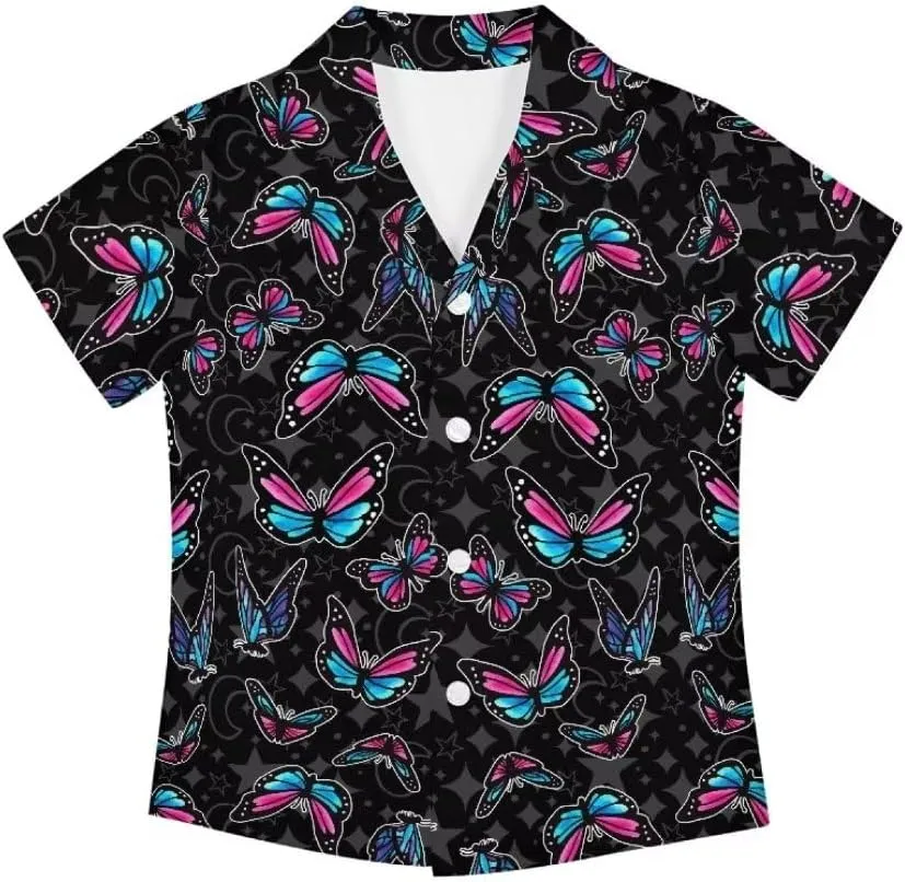 Hawapod Short Sleeves Kid Hawaiian Shirt Cartoon Button Down Lightweight Quick Dry Boy Hawaiian Shirt