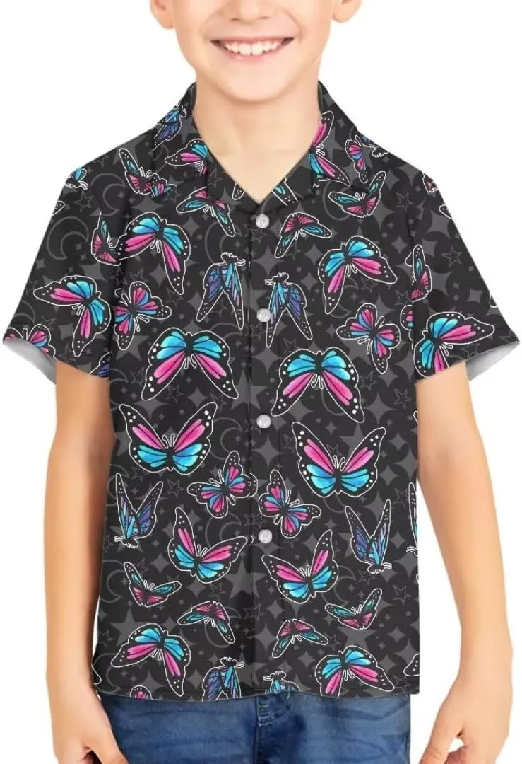Hawapod Short Sleeves Kid Hawaiian Shirt Cartoon Button Down Lightweight Quick Dry Boy Hawaiian Shirt