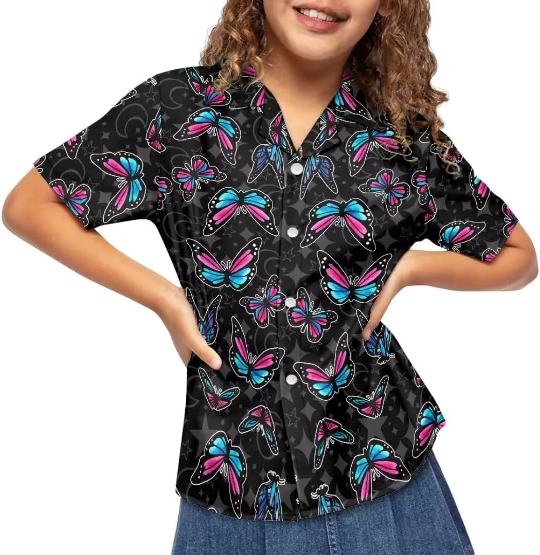 Hawapod Short Sleeves Kid Hawaiian Shirt Cartoon Button Down Lightweight Quick Dry Boy Hawaiian Shirt