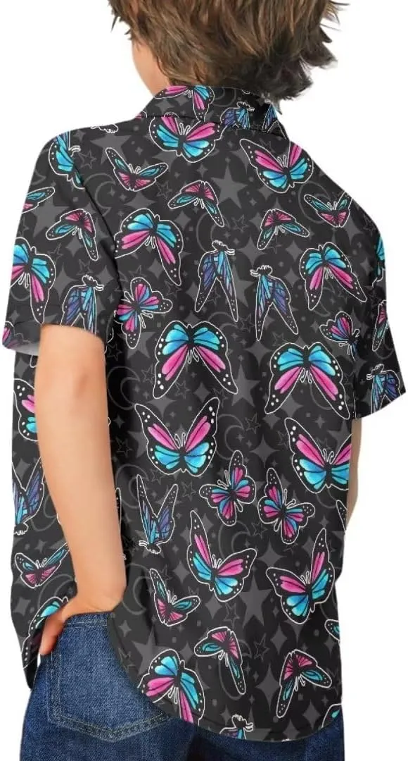 Hawapod Short Sleeves Kid Hawaiian Shirt Cartoon Button Down Lightweight Quick Dry Boy Hawaiian Shirt