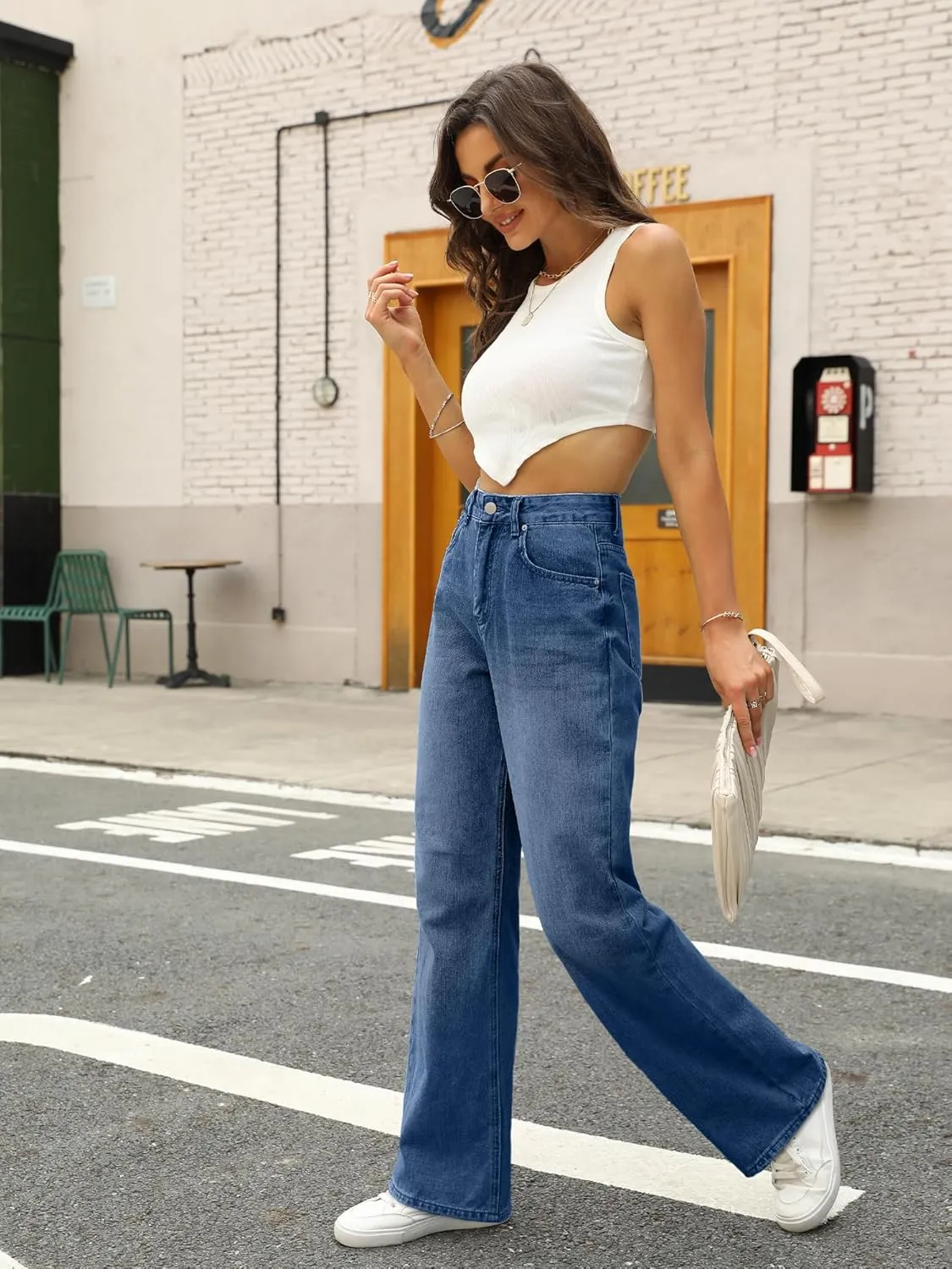 HDLTE Women Wide Leg Jeans High Waist Baggy Jeans Loose Boyfriend Jeans Denim Pants Y2K
