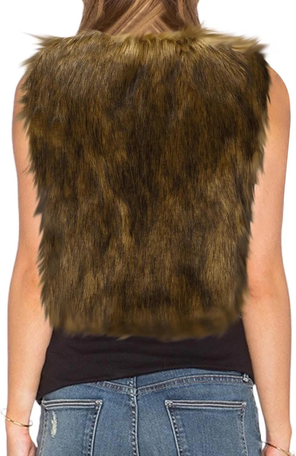 HGps8w Cropped Faux Fur Vest for Women Warm Winter Sleeveless Coat Open Front Fluffy Outerwear Waistcoat Jackets