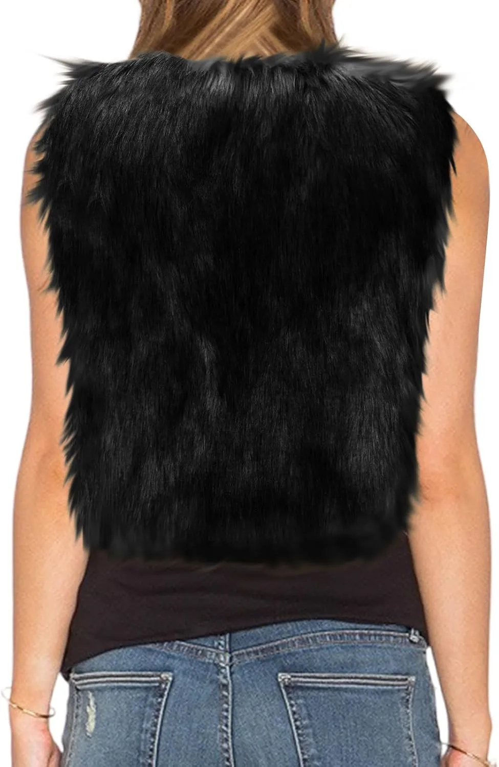 HGps8w Cropped Faux Fur Vest for Women Warm Winter Sleeveless Coat Open Front Fluffy Outerwear Waistcoat Jackets
