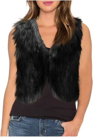 HGps8w Cropped Faux Fur Vest for Women Warm Winter Sleeveless Coat Open Front Fluffy Outerwear Waistcoat Jackets