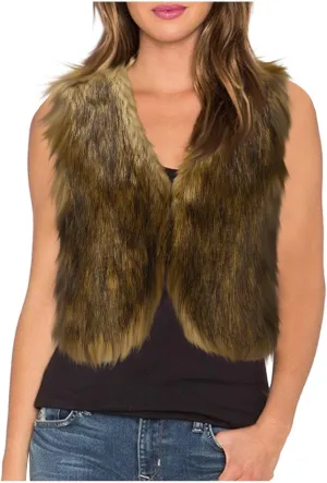 HGps8w Cropped Faux Fur Vest for Women Warm Winter Sleeveless Coat Open Front Fluffy Outerwear Waistcoat Jackets