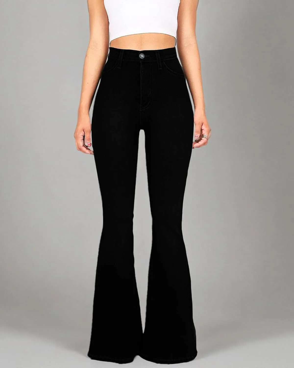 High Waisted Bell Bottom Jeans for Women Black Flare Jeans Retro Bootcut Jeans Stretch Wide Leg Denim Pants