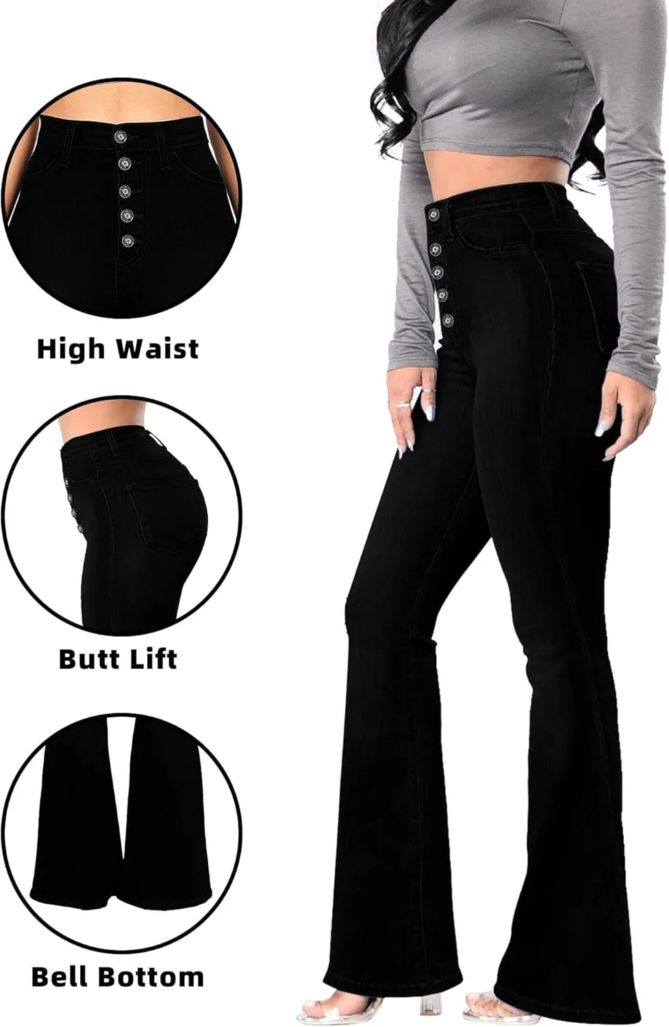 High Waisted Bell Bottom Jeans for Women Black Flare Jeans Retro Bootcut Jeans Stretch Wide Leg Denim Pants